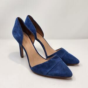 Madewell Blue Suede Heels Pumps Size 11 D'Orsay Slip On Pointed Toe Stiletto